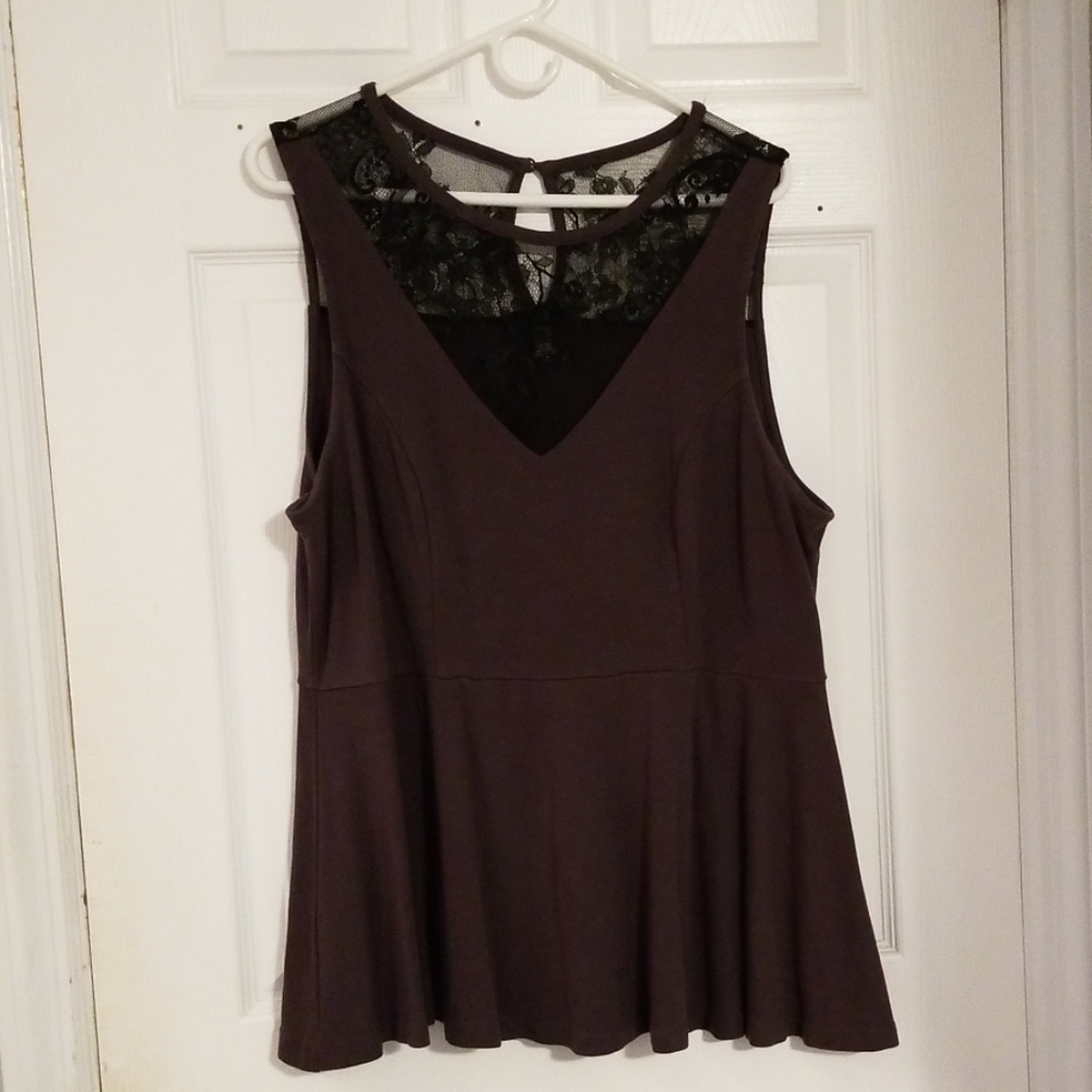 Black lace and gray top